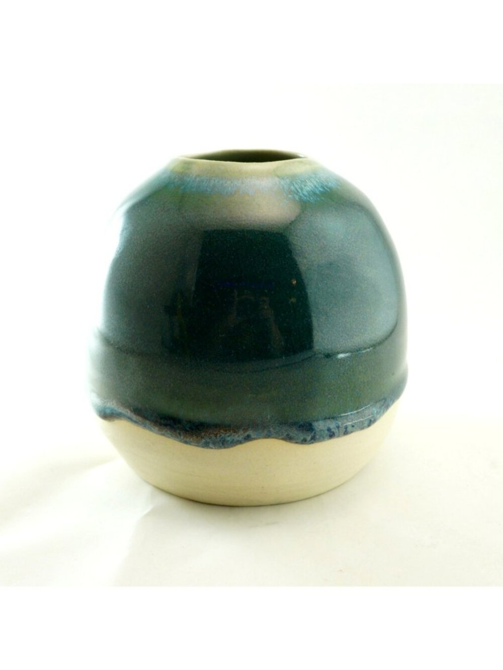 Studio Pottery Vase Blue Green Drip Glaze Signed Cat Mark Handmade Ceramic